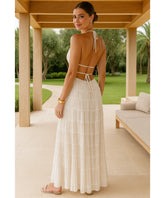 Comprar vestido longo feminino plissado branco elegante alças finas festa casamento barato promoção ZARA